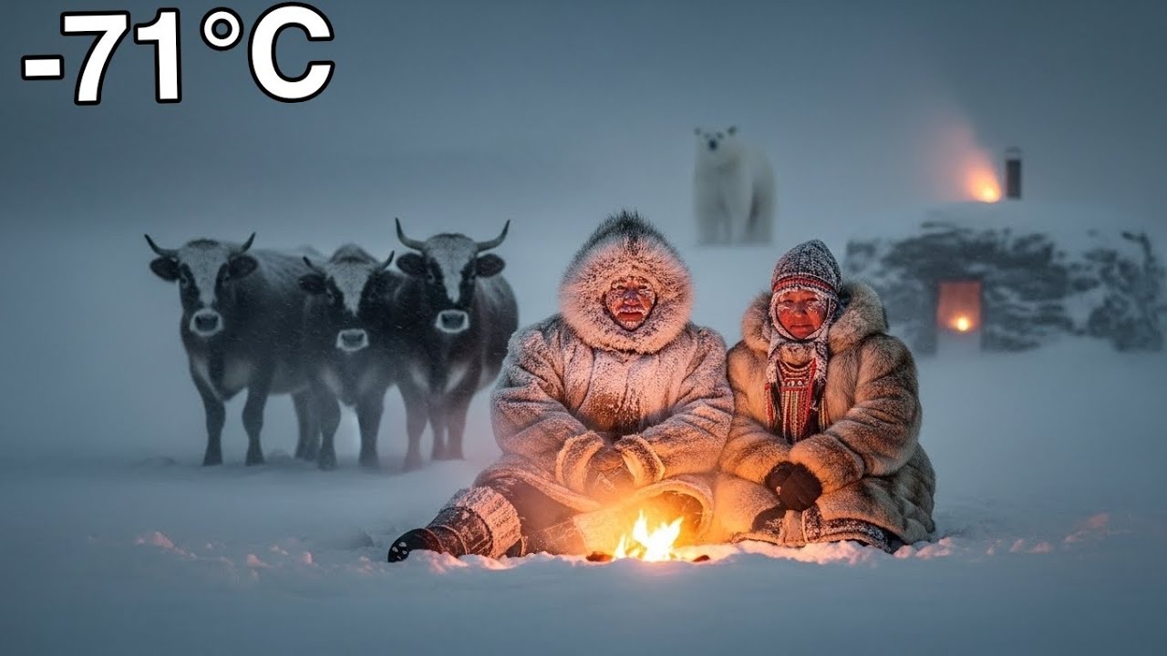 DAY36 71°C Blizzard Survival|Elder Sakha Couple Cattle & Polar Bear Threat |Arctic Cliff Documentary