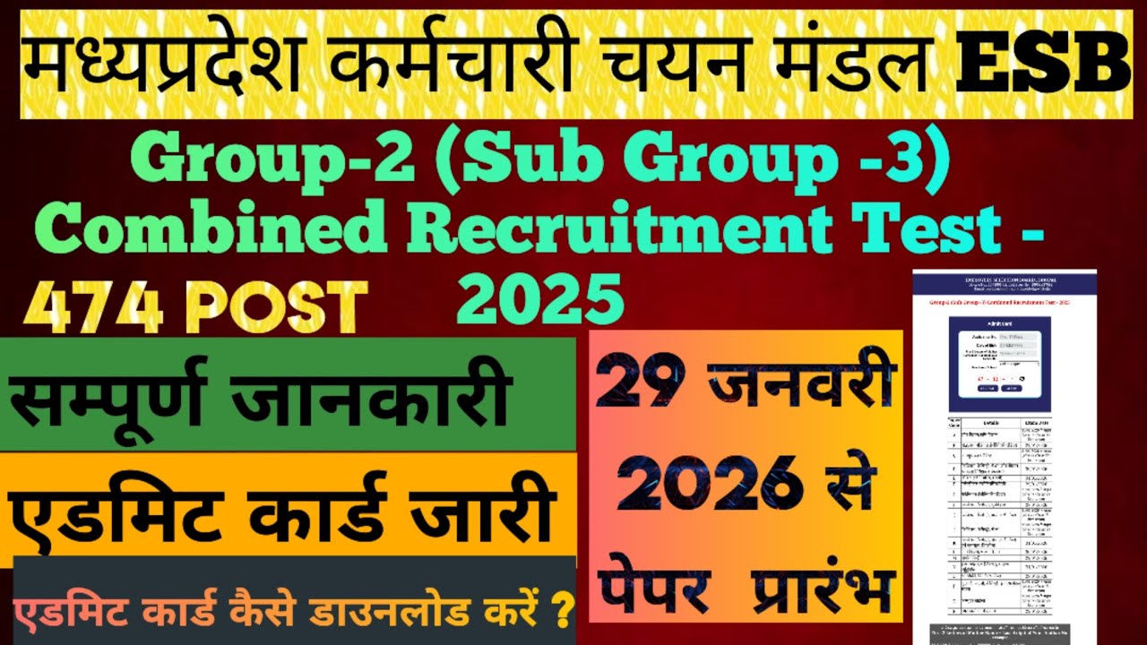 Group-2 Sub Group -3 Admit Combined Recruitment Test - 2025 Admit Card  exam Date, esb admit card ।।