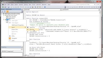 Excel 2010 VBA Tutorial 93   ADODB   Connecting to a Spreadsheet