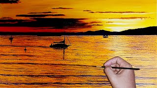 THE BEST 4 Painting Sunset Seascape / How to Paint Sunset Seascape For Beginners / VERY EASY