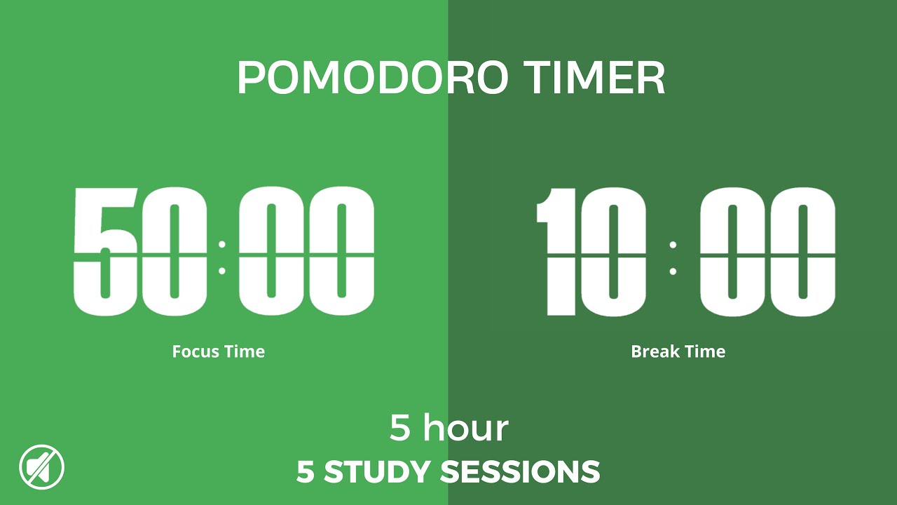 5-Hour 50/10 Pomodoro Timer (No Music) | 5 x 50min Deep Focus Sessions ...