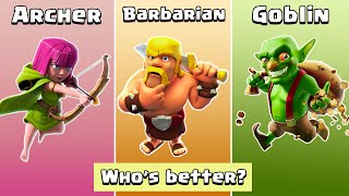 Barbarian vs Archer vs Goblin 🔥 who's better? Clash of Clans