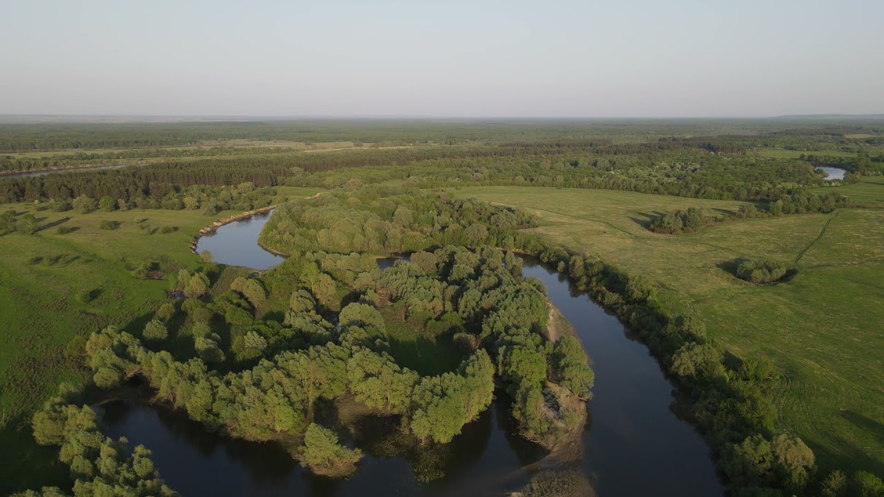 Устье реки Пьяна и река Сура с высоты птичьего полета