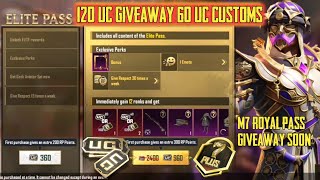 M7 Royal Pass Giveaway Kal | 120 UC Giveaway 60 UC Custom Rooms | C2S4 Royal Pass | Bgmi 1.8 Update