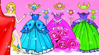 [paper Diy] Pink, Blue, Green and Yellow Princess Dress Up Contest | Rapunzel Compilation 놀이 종이