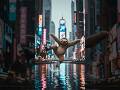 sloth roller-skating through neon cityscape and then it falls into a beautiful river #sharief