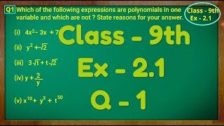 Class - 9th, Ex - 2.1, Q 1 ( POLYNOMIALS ) Maths CBSE NCERT
