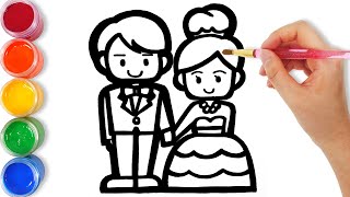 Let's learn to glitter Wedding drawing and coloring | TOBiART #GENiEART