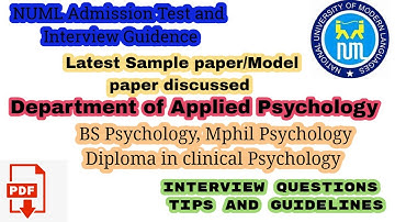 NUML admissions 2023 | NUML Psychology entry test paper pattern 2023 | NUML Psychology