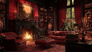 Peaceful Library Night with Fireplace and Candlelight Sounds for Reading, Relaxing and Sleeping