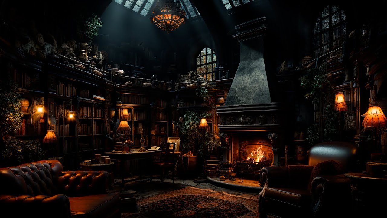 Cozy Reading Room Ambience | Fireplace And Rain Sounds | Perfect Sounds For Stress Relief And Sleep
