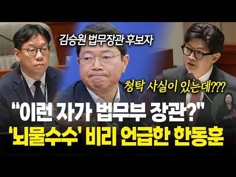 "이런 자가 법무부 장관을 한다고?", 김승원 법무장관 후보자의 '뇌물수수' 비리 언급한 한동훈 / 국회 예결위
