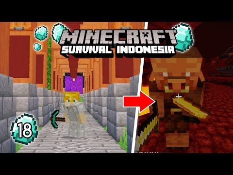 MEMBUAT PORTAL NETHER DAN TRADING DENGAN PIGLIN - MINECRAFT SURVIVAL INDONESIA 18