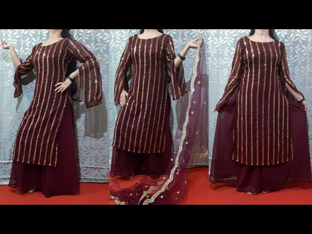 circular Plazo with lining (अस्तर)|umbrella plazo/long divided skirt/garara  cutting and stitching - YouTube