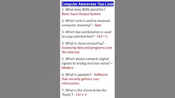 Computer Awareness One-liners #computer #computerknowledge #computerawareness #competitiveexams