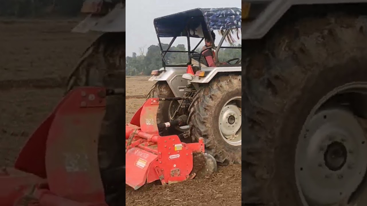 Powertrac Euro 60 Next  4*4 Performance on 2.5 mtr Maschio rotavator.