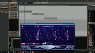 A effect chain with Gatekeeper, Raum, Halftime and stock bitwig tools on a piano sample.