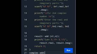 C Program to Add Two Complex Numbers by Passing Structure to a Function In 50X Speed 🥵 #edu. #shorts