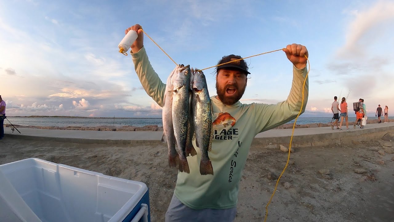 Going for monsters off The Port Aransas Jetties Catching slot Speckled Trout Fall 2021