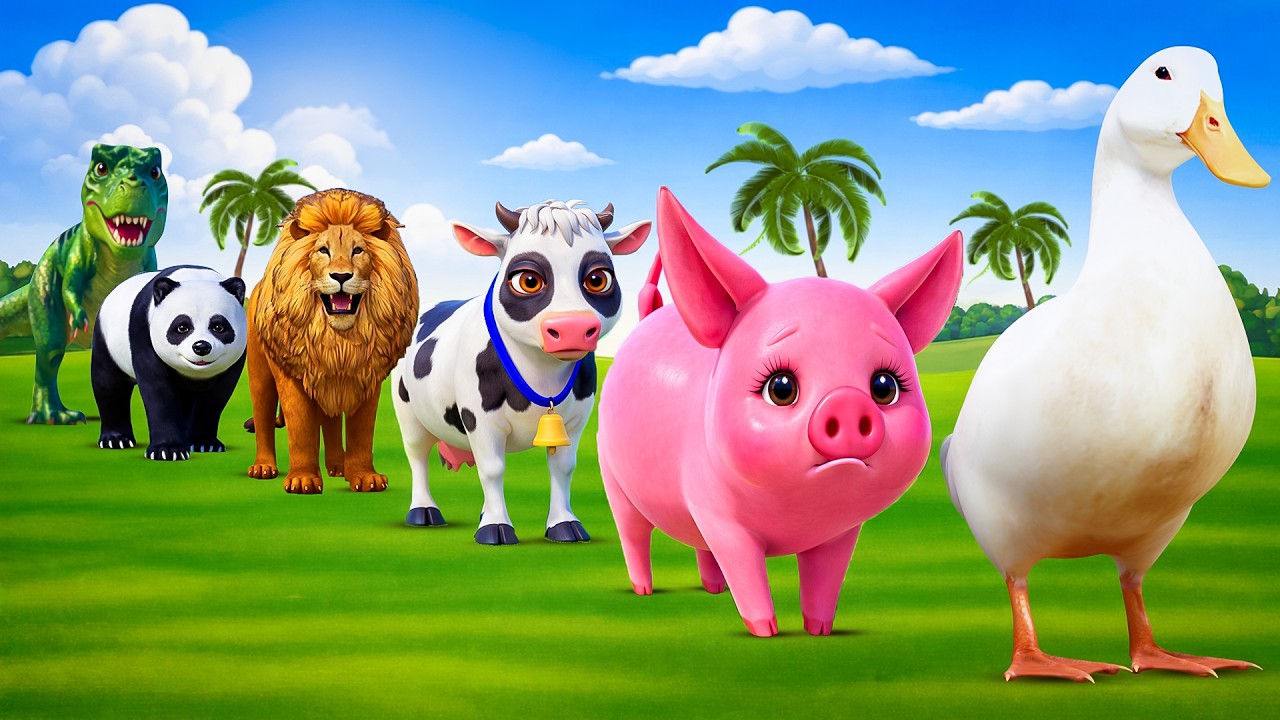 Long Slide Game with Colourful Duck Cow Tiger Gorilla Dog Elephant 3d Animal Game Funny 3d Animals