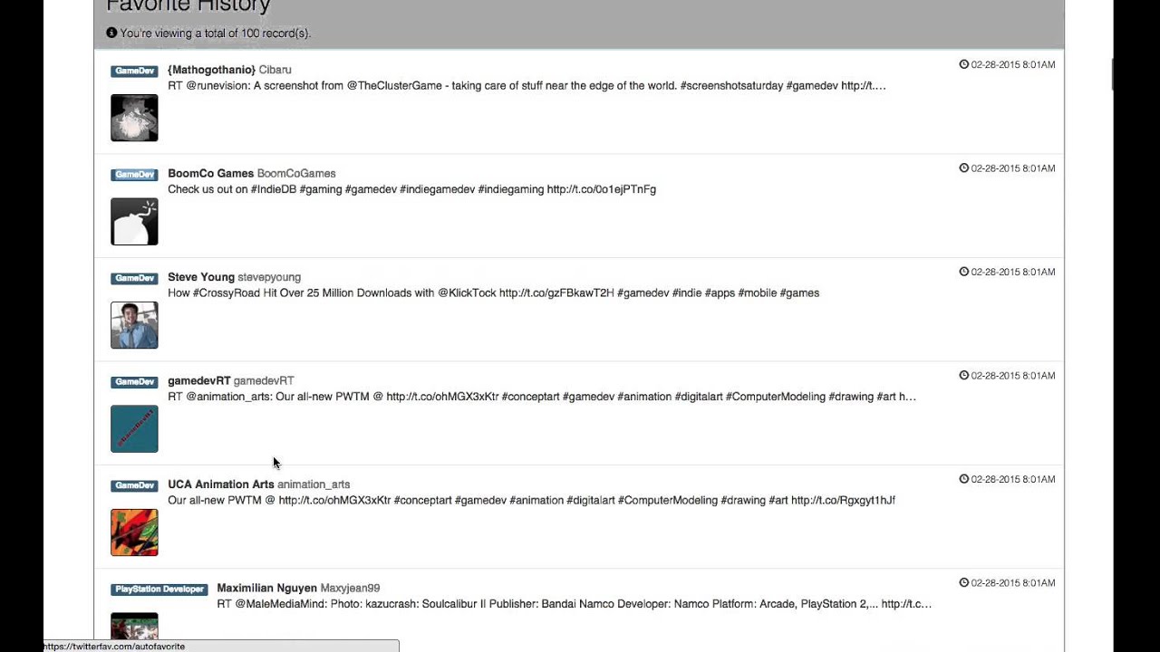 Twitter Automation -  Auto Favorite and Auto Retweet History 