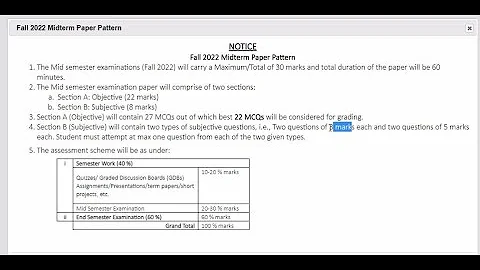 How make VU datesheet new Grading Scheme Updated for Mid Term Exam Fall 2022