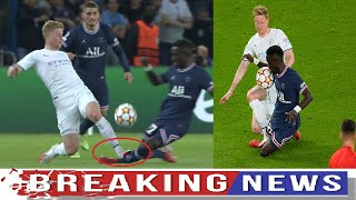Kevin De Bruyne avoids red card after Idrissa Gueye challenge in PSG 2 0 Man City