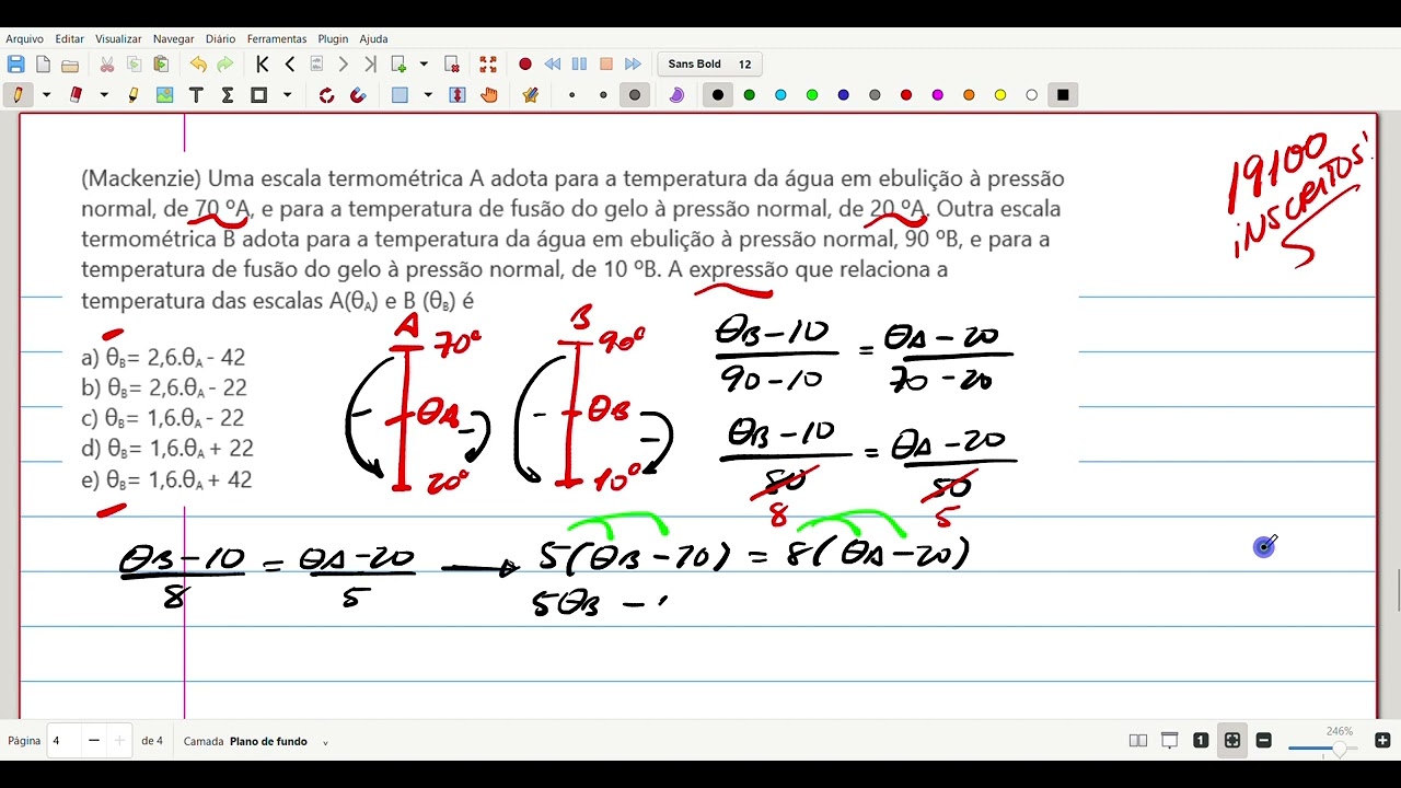 (Mackenzie) Uma escala termométrica A adota para a temperatura da água em ebulição à pressão...