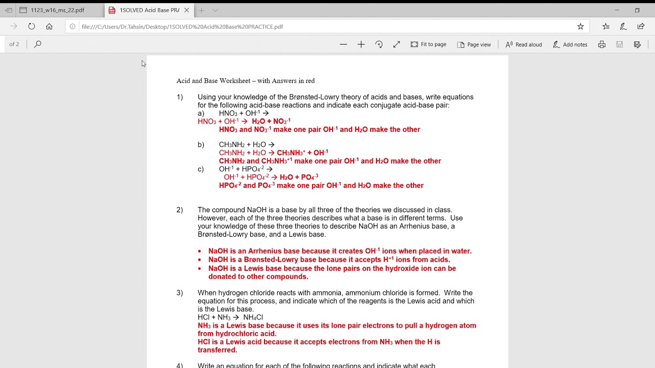 ACID BASE SOLVED WORKSHHEET - YouTube