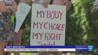 Abortion rights activists gather outside Pinellas County Judicial Building