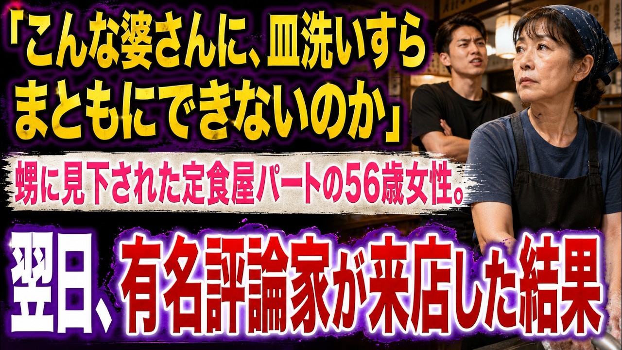 【スカッとする話】「こんな婆さん、皿洗いすらまともにできないのか」甥に見下された定食屋パートの56歳女性。翌日、有名評論家が来店した結果【感動】【朗読】