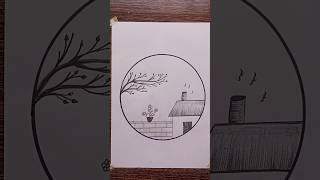 Circle scenery drawing/ circle drawing/ beautiful circle scenery drawing/ pencil scenery drawing