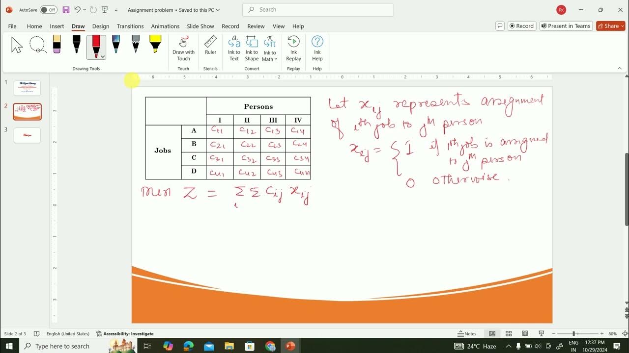Assignment problem Mathematical Formulation - YouTube
