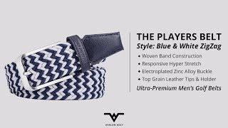 Mens Golf Belt: Avalon Players Belt in Blue & White ZigZag