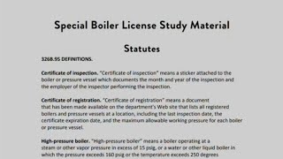 MN Special Boiler License Exam Study Material: Part 1-Statutes. MN DLI