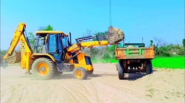 Jcb 3dx Backhoe Loader Machine Loading Red Mud In Mahindra 475 DI Tractor | Jcb Tractor  Video