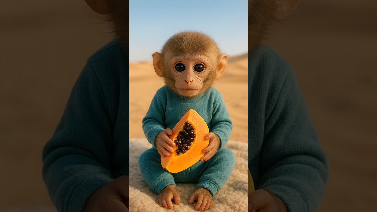 Baby Monkey Eats Papaya Like a Pro 🍽️ | Cutest Desert Snack Ever