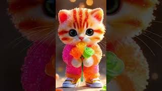 Cute Candy Kitty Holding Flowers