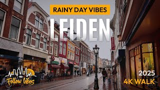  Leidens Rainy Charm 2025  4k Afternoon Walk Through Dutch Streets asmr Rain Sounds