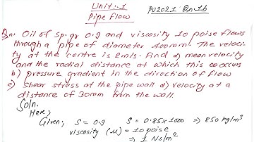 Unit:1 | Pipe Flow | Laminar flow | Hydraulics | BE Civil | Prashant YT | PU 2021 Qn1b |