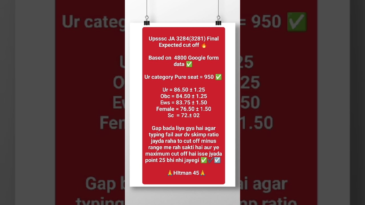 Upsssc ja 3284 expected final cut off by Hitman 45 
