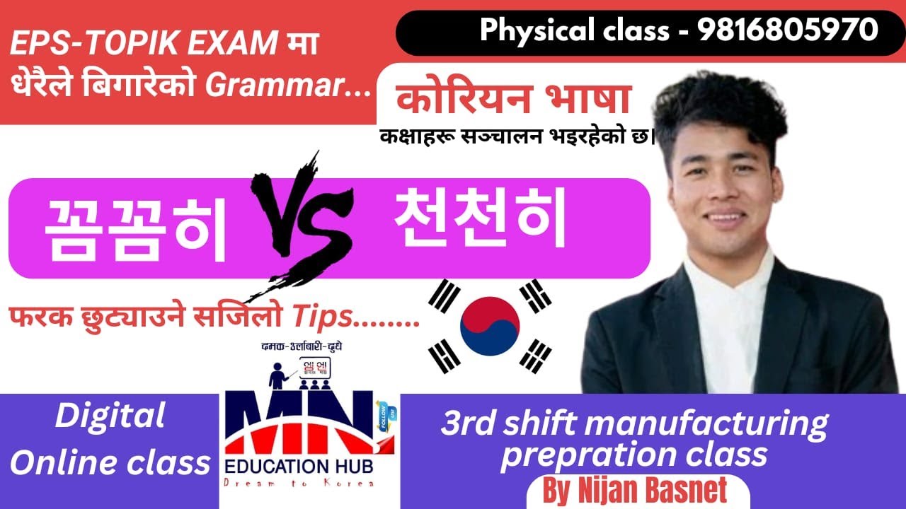 Compare Grammar 꼼꼼히 Vs 천천히 한국어능력시험 EPS-TOPIK Exam मा सोधिए का Important, MN Institute# Nijan Basnet