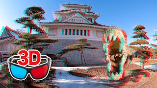 Anaglyph 3D Video -  Encountering a crocodile in a Japanese castle / for red-cyan glasses