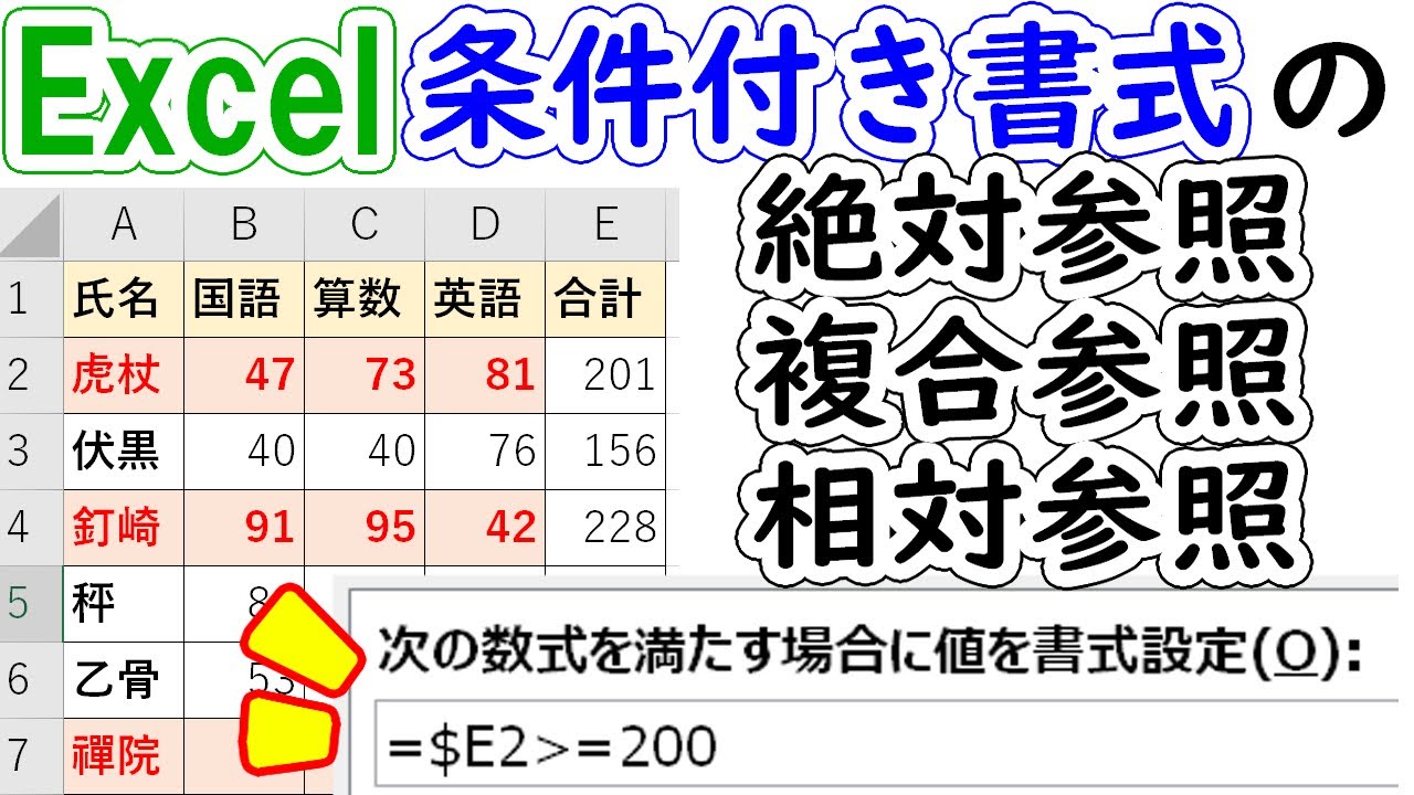 Excel】条件付き書式の絶対参照・複合参照・相対参照を解説 - YouTube