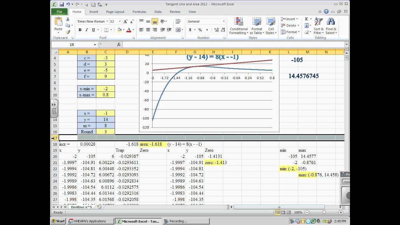 excel graph with tangent lines and area under the curve pt 3 youtube table to line