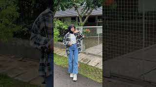 OOTD HIJAB KEMEJA FLANEL | OOTD HIJAB REMAJA #shorts #ootdhijab