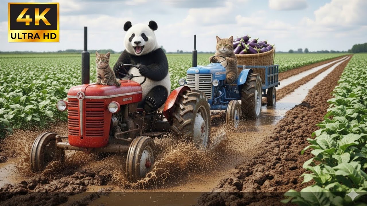 Mama Cat Harvests Eggplants but Gets Trapped in Deep Mud — Kind Panda Becomes a Hero 🐱🍆🐼