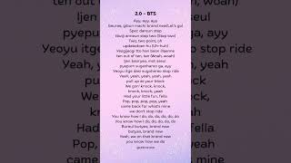 BTS - 2.0 (Lyrics 2) #trending #bts #btssongs #lyrics #ytshorts #viral #arirang #rap #newrelease