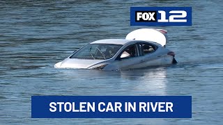Crews working to recover stolen car from Willamette River in Salem