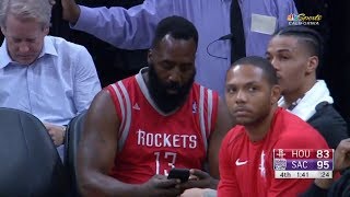 James Harden Not Amused Typing Messages On Bench During Loss Vs Kings April 11, 2018